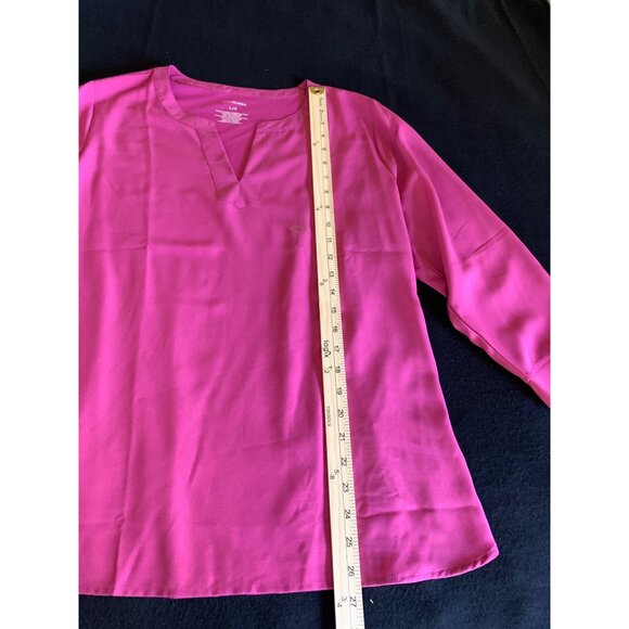 Van Heusen Womens Size Large Pink V-Neck Blouse with 3/4 Sleeves - Picture 3 of 7